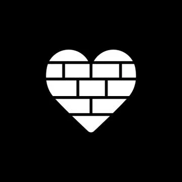 Brick heart vector icon. Black and white love illustration. Solid linear icon of Stock Illustration