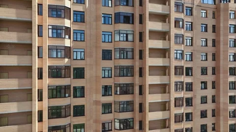 Brick house with balconies close-up Stock Footage 298026098
