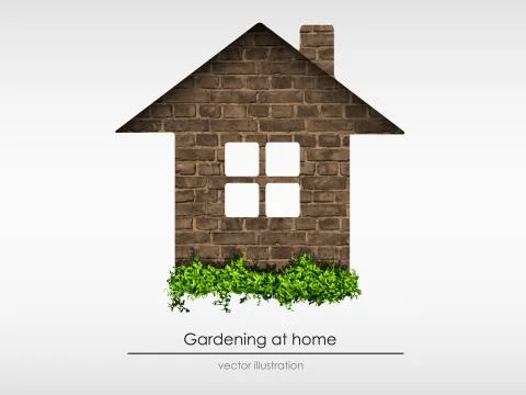 Brick house with grass Stock Illustration