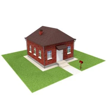 Brick house on the grassfield Stock Illustration