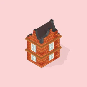 Brick house isometric Stock Illustration