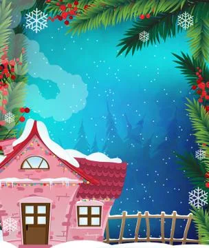 Brick house in winter forest Stock Illustration