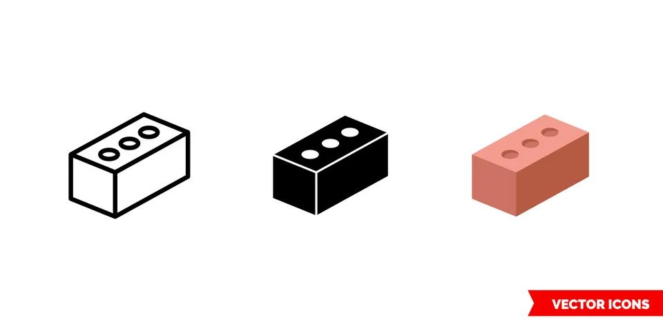Brick icon of 3 types. Isolated vector sign symbol. Stock Illustration