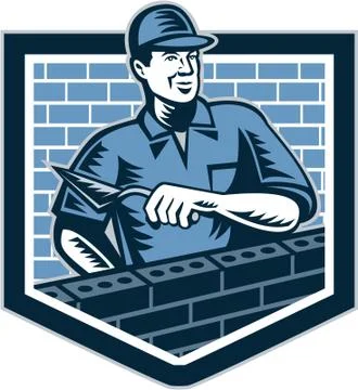 Brick layer mason masonry worker retro Stock Illustration