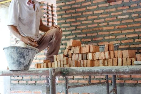 Brick laying Fotos de archivo