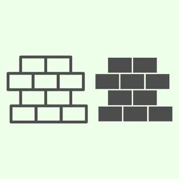 Brick line and solid icon. Building wall with bricks outline style pictogram on Stock Illustration