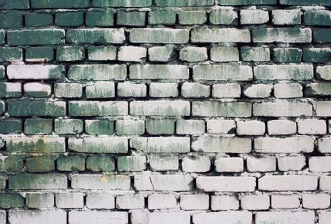 Brick old wall texture with gradient paint green white colors for background, Stock Photos