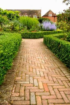 Brick Path in Garden Stock Photos
