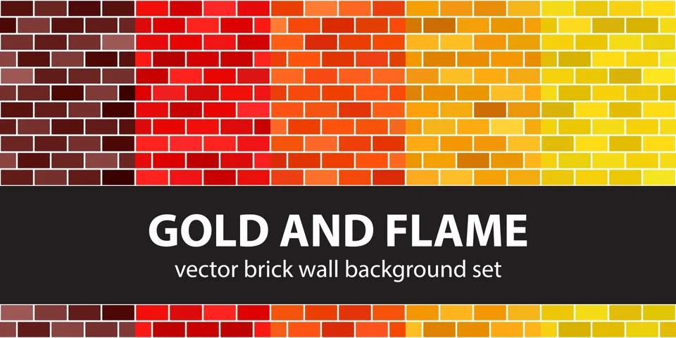 Brick pattern set "Gold and Flame". Vector seamless brick wall backgrounds 스톡 일러스트