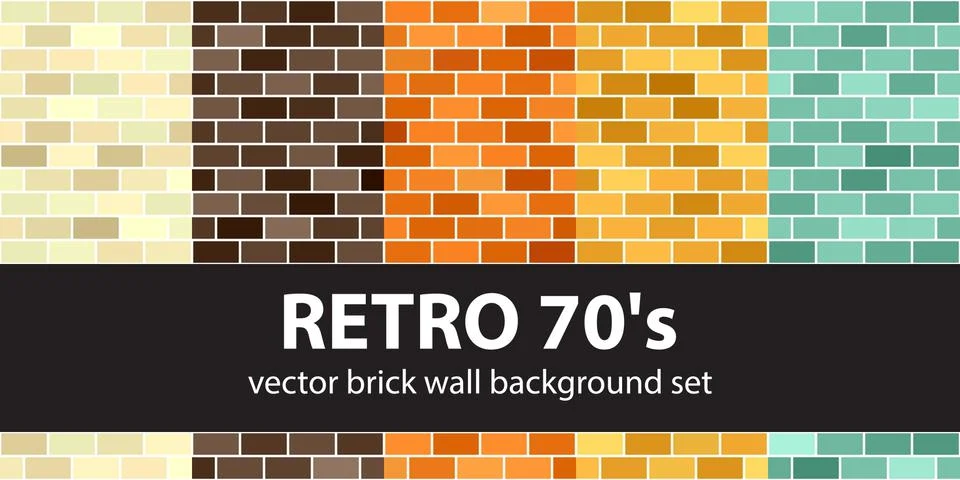 Brick pattern set Retro 70s. Vector seamless brick wall backgrounds Illustrazione stock