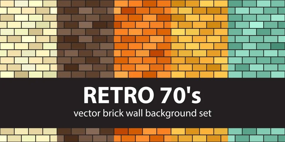 Brick pattern set Retro 70s. Vector seamless brick wall backgroun Stock Illustration
