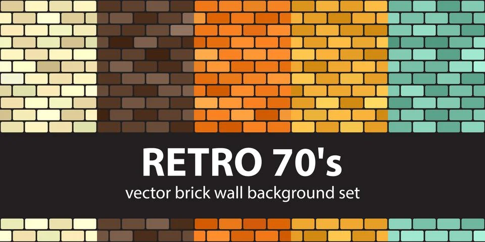 Brick pattern set Retro 70s. Vector seamless brick wall backgrounds 스톡 일러스트