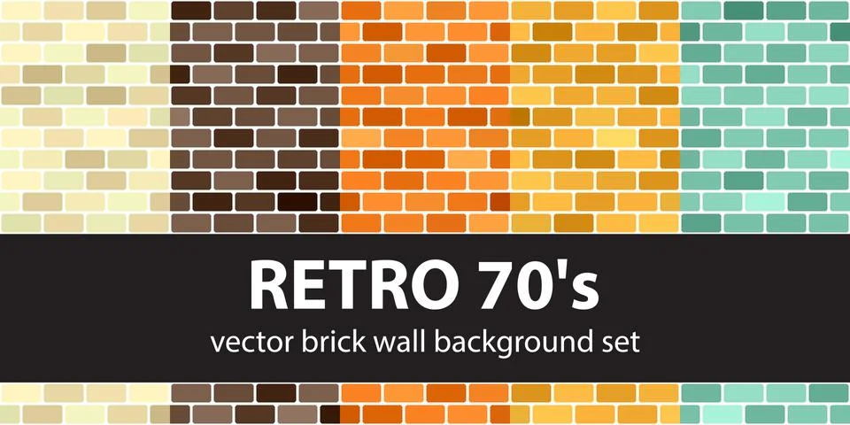 Brick pattern set "Retro 70's". Vector seamless brick wall backgrounds 스톡 일러스트