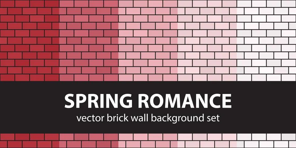Brick pattern set Spring Romance. Vector seamless brick wall backgrounds Stock Illustration