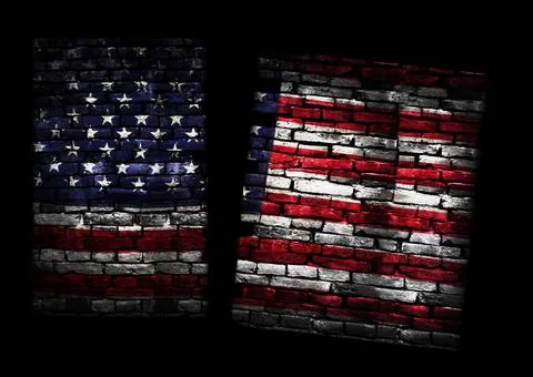 Brick pattern United States flag divided in two representing political divisi Stock Photos