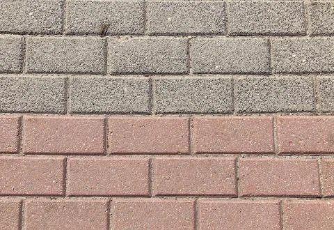 Brick Pavement Texture Background with Gray and Red Sidewalk Pattern Copy Space Stock Photos