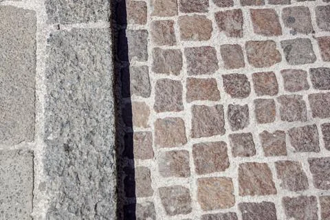 Brick pavement tile, top view. Urban texture as background. Stock Photos