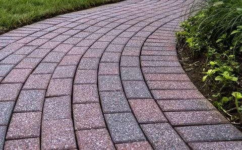 Brick pavers arranged in a curving pattern Fotos de archivo