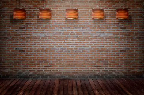 Brick room with ceiling lamp Foto stock