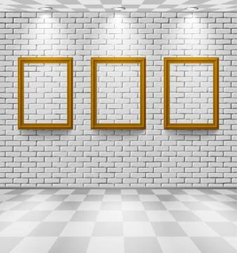 Brick room with frames Illustrazione stock
