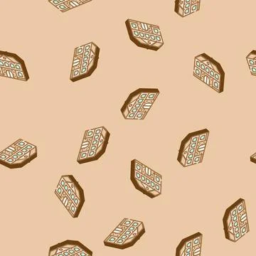 Brick school building isometric icon seamless pattern 스톡 일러스트