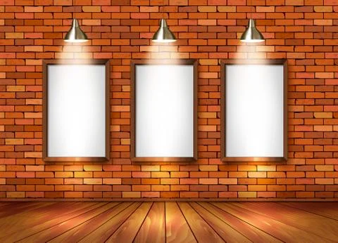 Brick show room with spotlights. vector. Stock Illustration