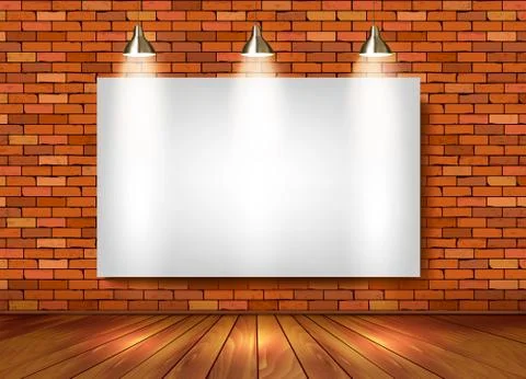 Brick show room with spotlights. vector. Stock Illustration