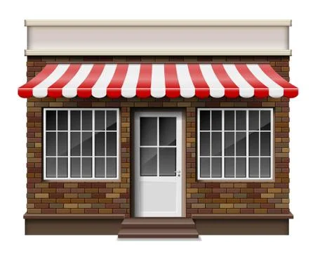 Brick small 3d store or boutique front facade. Exterior boutique shop with Stock Illustration