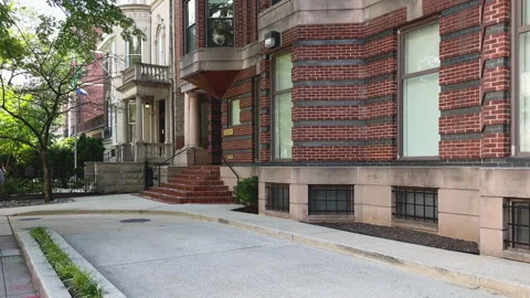 Brick staircase and entryway of classic city building Video stock 323699238