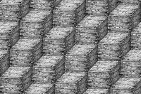 Brick steps wall pattern in black and white, Backgrounds Stock Illustration
