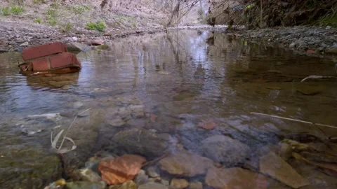 Brick sunk on the forest flowing stream Stock Footage 159958571