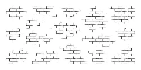 Brick texture. Stone building wall sketch. Old masonry grunge elements of s.. Stock Illustration