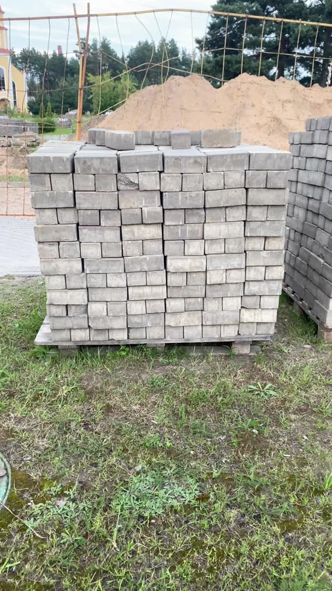 Brick tile for asphalt paving. Vertical video Video stock 281509758