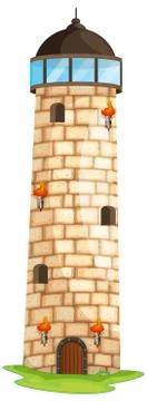 Brick tower with torches and windows Stock-Illustration