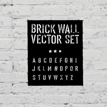 Brick traced texture, stencil alphabet and grunge rectangle. three in one.  v 스톡 일러스트
