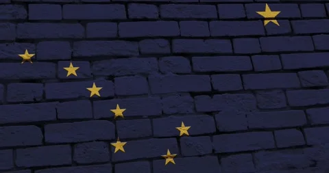 A brick wall with The Alaska state flag of the United States of America Stock Footage 337426866