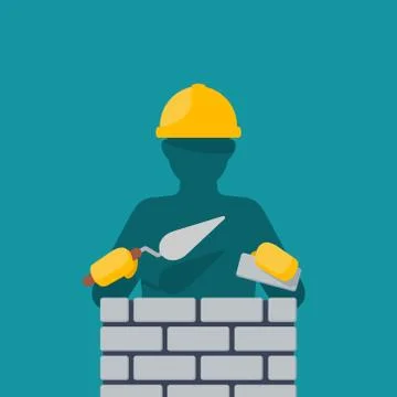Brick wall and builder Stock Illustration