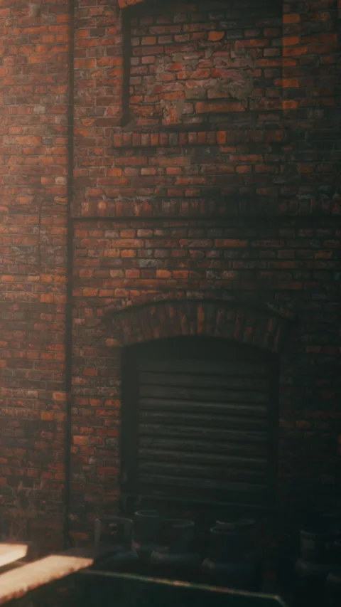 Brick wall and closed door in an urban setting during the day Stock Footage 343161769