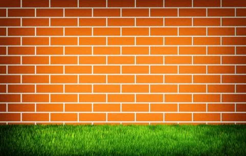 Brick wall and grass background Stock Illustration