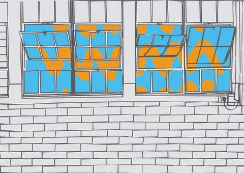 Brick wall and open windows Stock Illustration