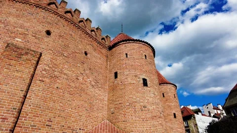 Brick Wall And Semicircular Bastion Of Warsaw Barbican, Fortified Outpost Stock Footage 220260504