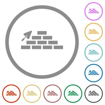 Brick wall and trowel flat icons with outlines イラスト素材