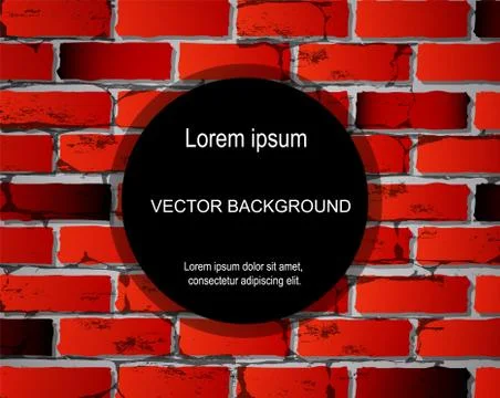 Brick wall background with circle for text. vector.red color with texture. Stock Illustration