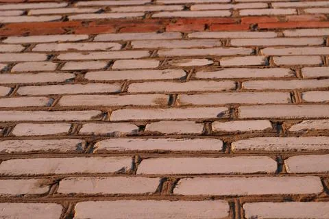 Brick Wall Background Close-up Old Cracked Red Bricks Texture Brickwork Foto stock