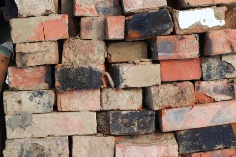 Brick Wall Background Close-up Old Cracked Red Bricks Texture Brickwork Stock Photos