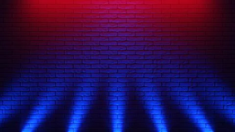 Brick wall background, neon light. 3d illustration Stock Illustration