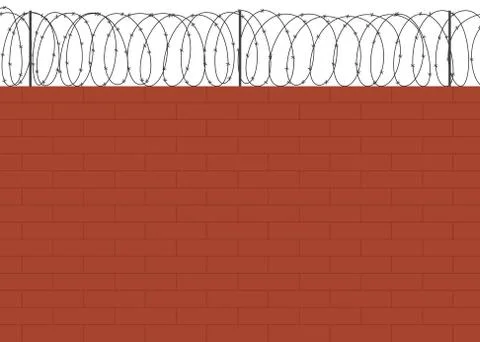 Brick wall with barbed wire Illustrazione stock