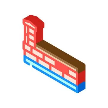 Brick wall barrier construction isometric icon with building material Stock Illustration