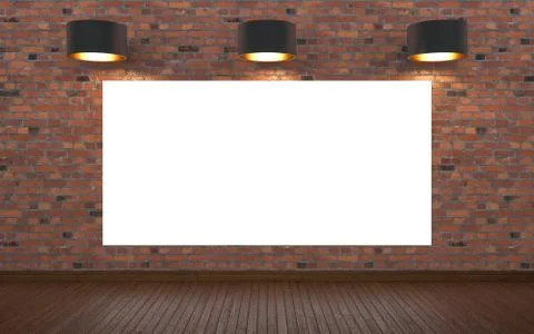Brick wall with blank poster for text and lamps at ceiling Stock Illustration