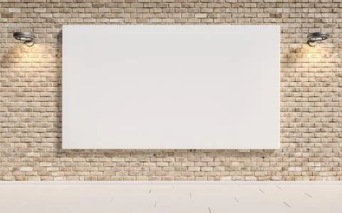 Brick wall with blank poster for text and wall lamps. 3d illustration Stock Illustration